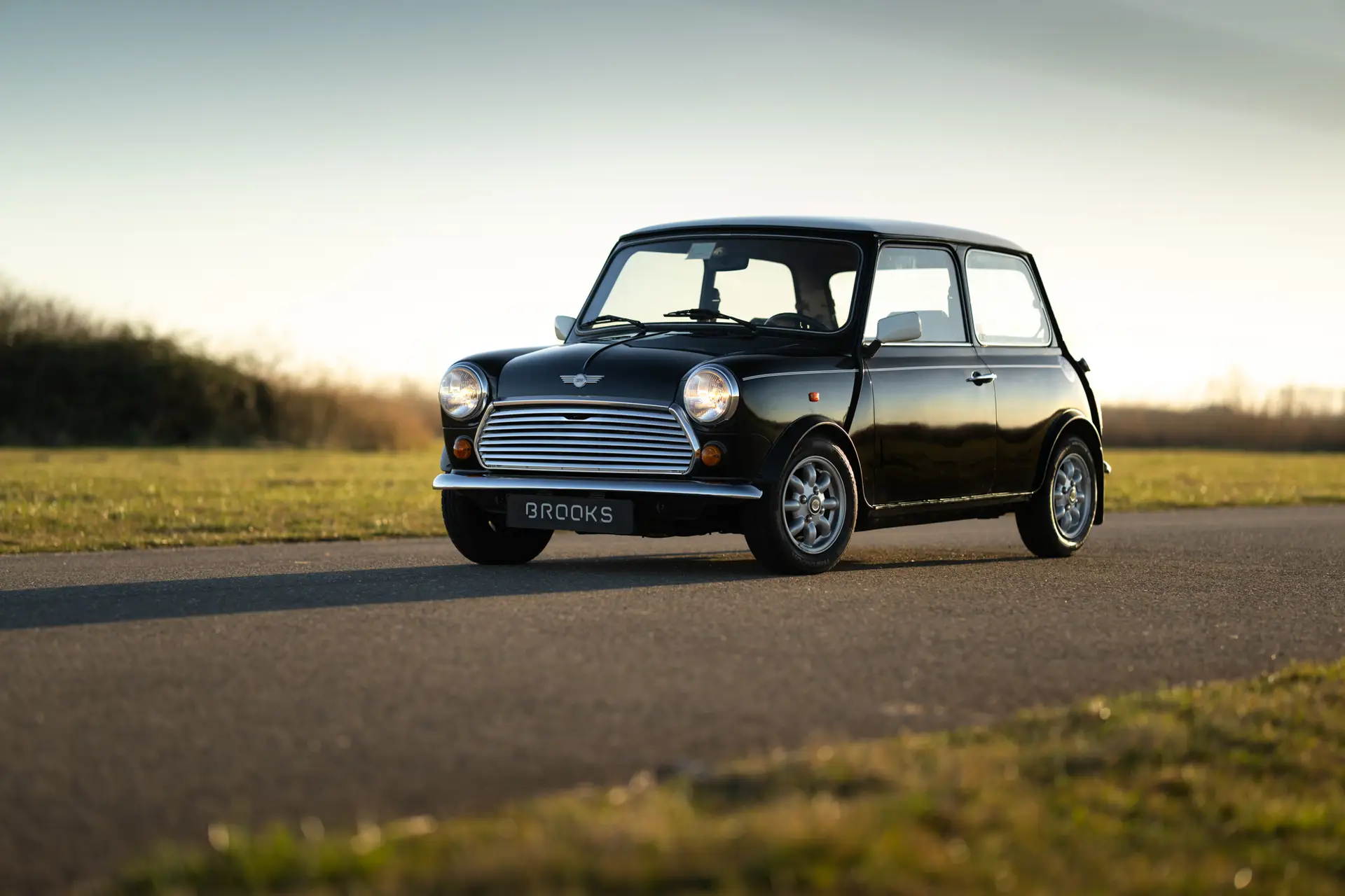 mini classic 1991 cooper S front side view on low sunlight