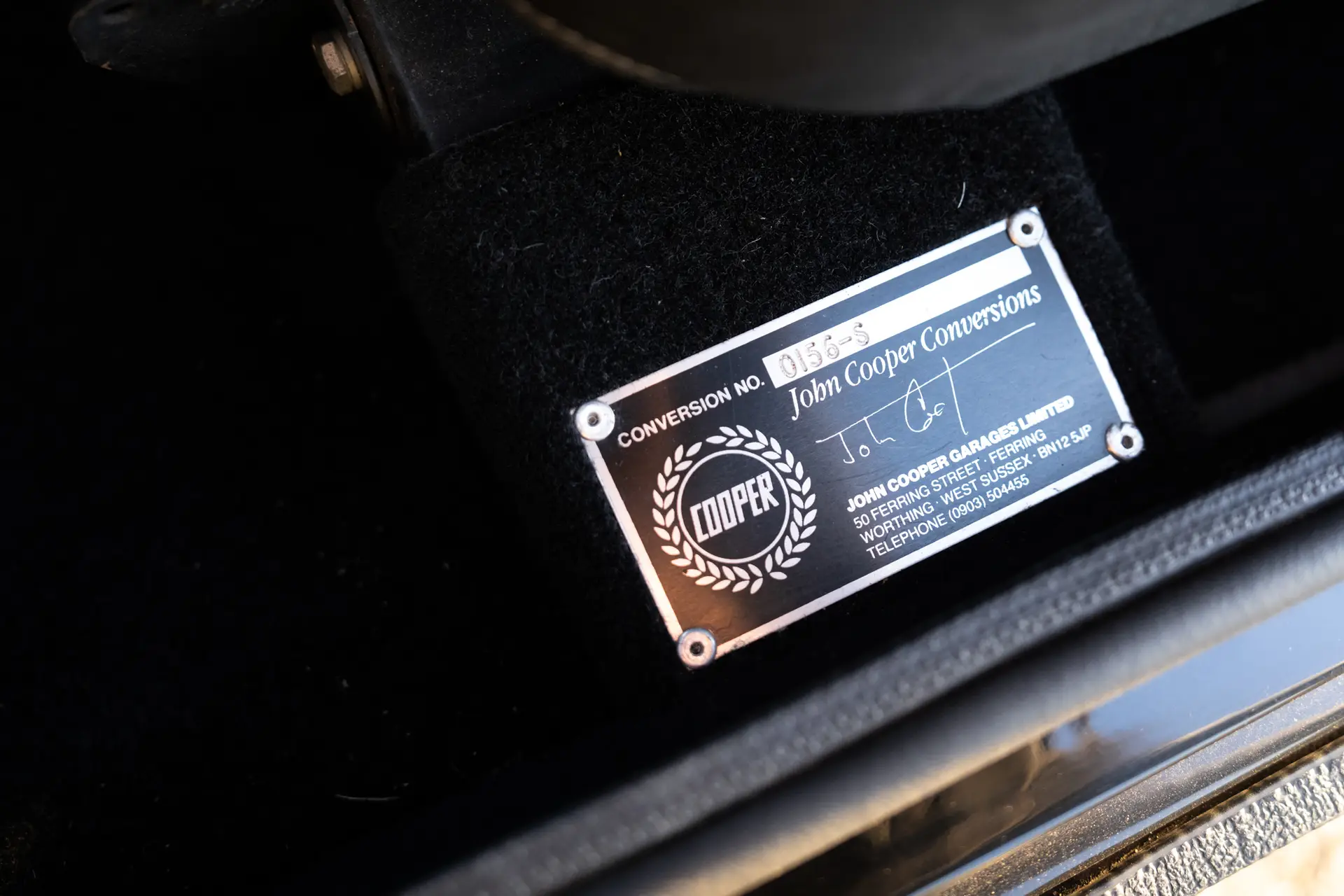 John cooper conversion NO. plate for mini classic cooper S 1991. number 0156-S