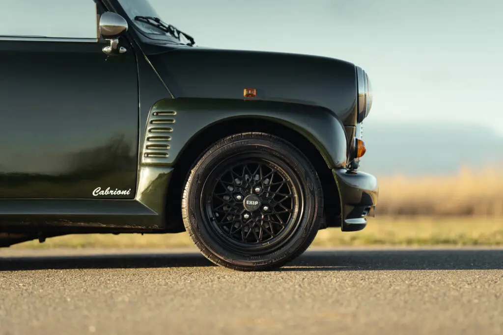 EXIP wheels mini classic 13" inch, powder coated in black fitted with new tyres.