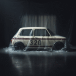 Mini Dolomiti coming soon, white mini classic with red stripes and number 320, inspired by the dolomite mountains photographed in a photo studio