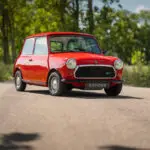 austin mini classic HLE automatic in red 1983 parked at Mariënwaerdt