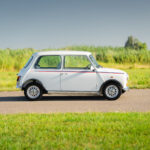 Side profile of the white 1992 Mini Classic 1.3 Automatic.